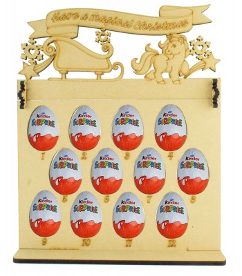 6mm Kinder Eggs Holder 12 Days of Christmas Advent Calendar with 'Have a magical Christmas' Unicorn & Sleigh Topper